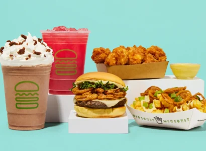 Shake Shack milkshake, fries, crispy chicken and shackburger